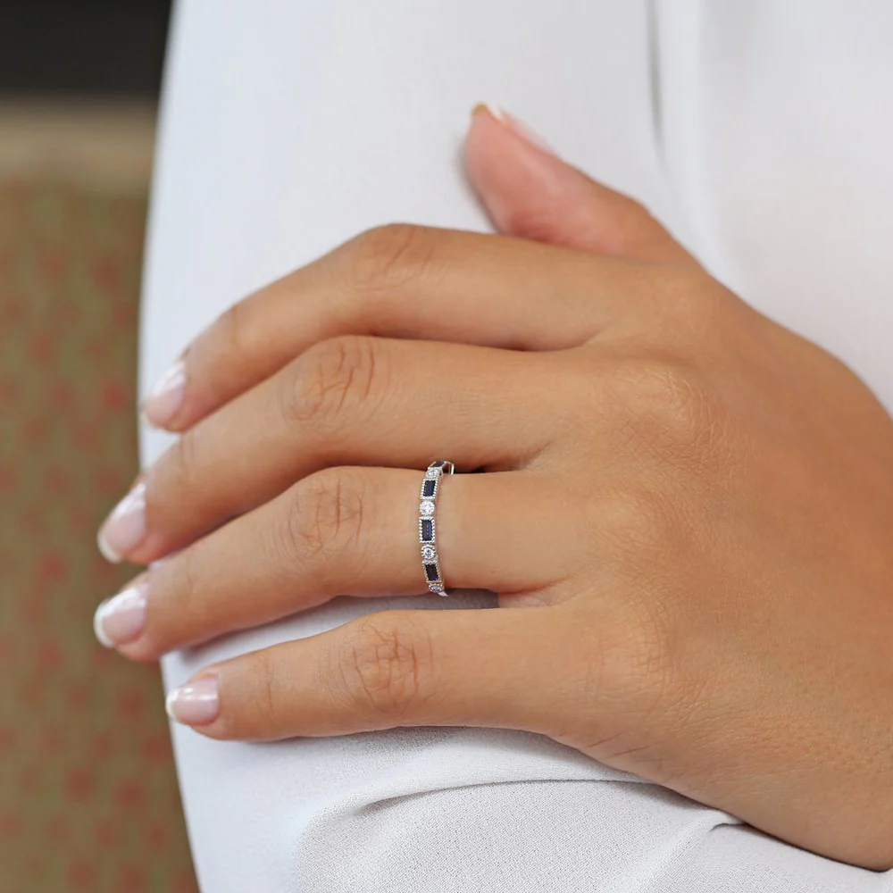 14k Sapphire Baguette and Diamond Ring - Image 6
