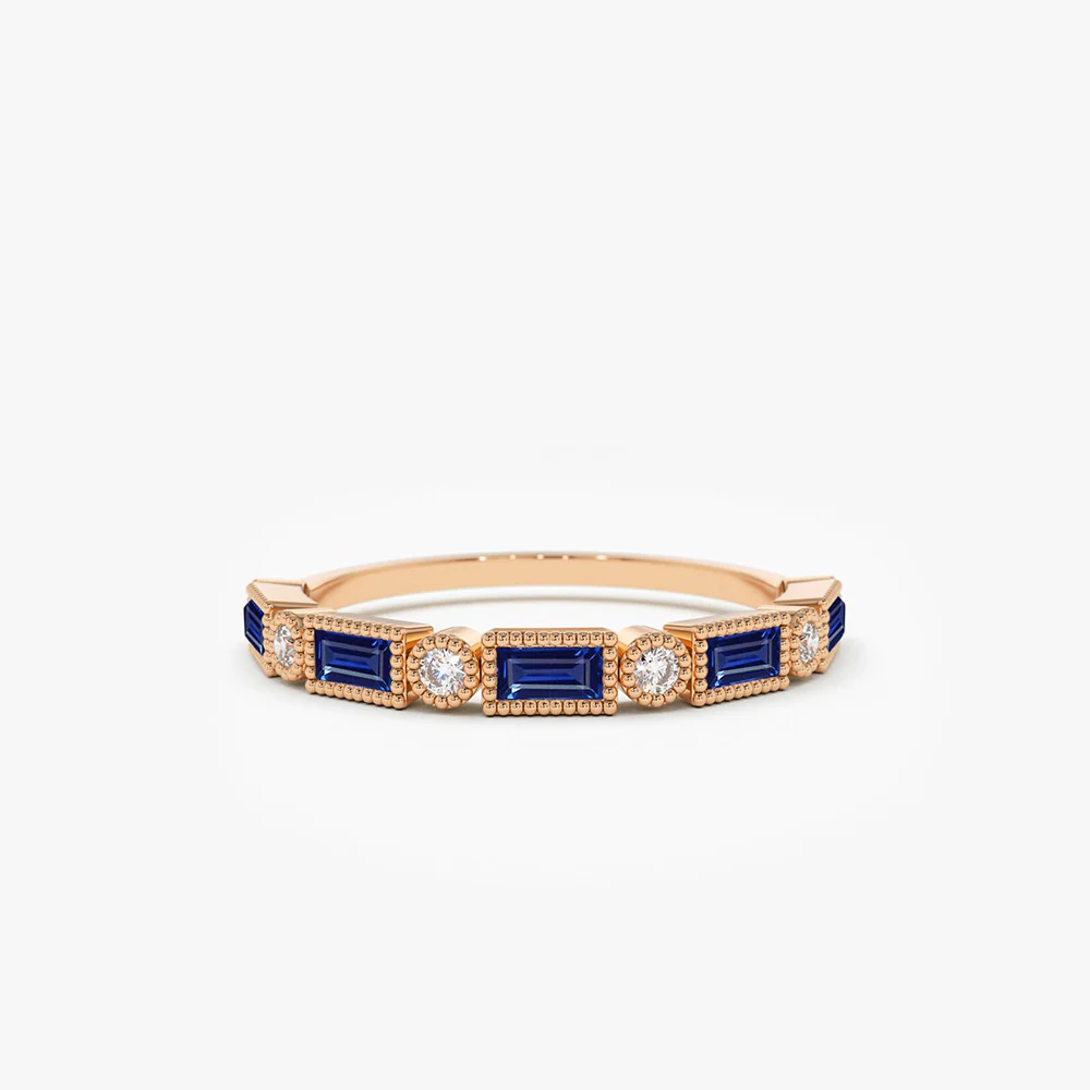 14k Sapphire Baguette and Diamond Ring - Image 7