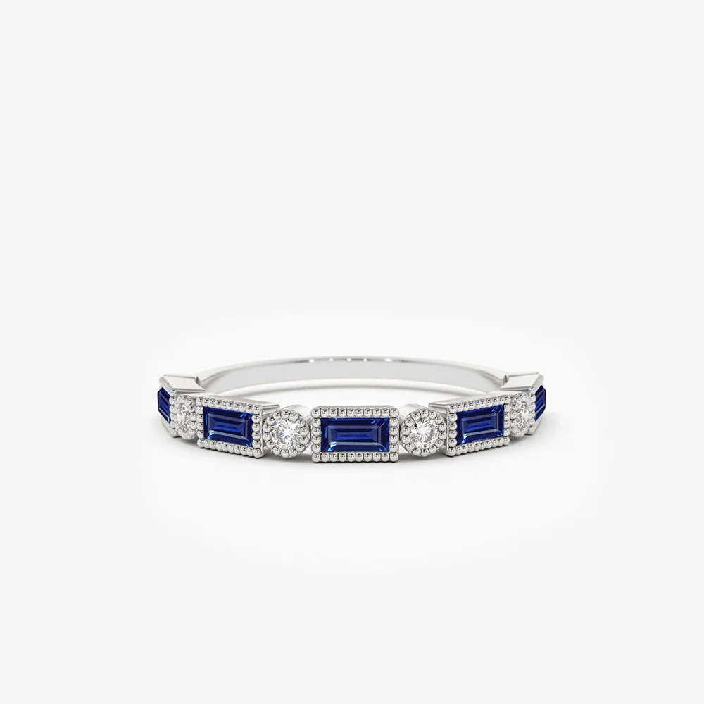 14k Sapphire Baguette and Diamond Ring - Image 8