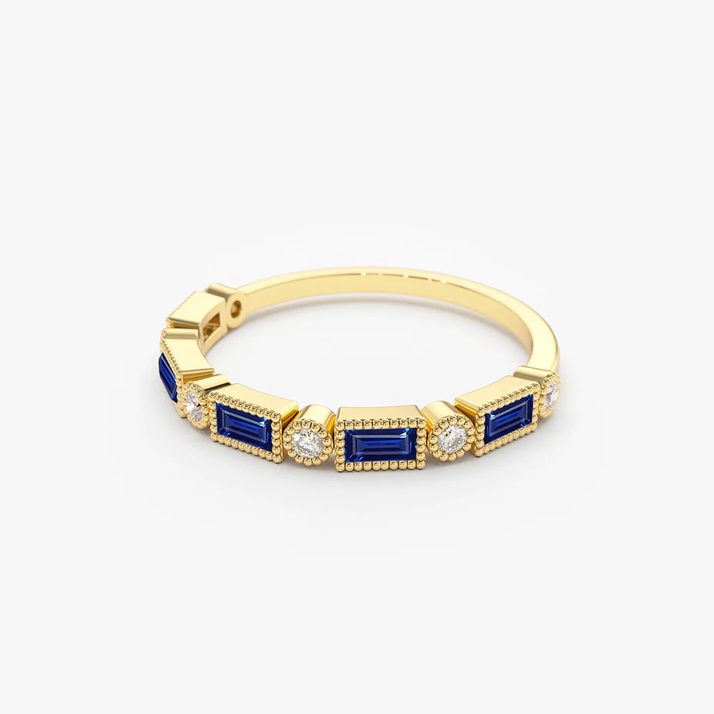 14k Sapphire Baguette and Diamond Ring - Image 9