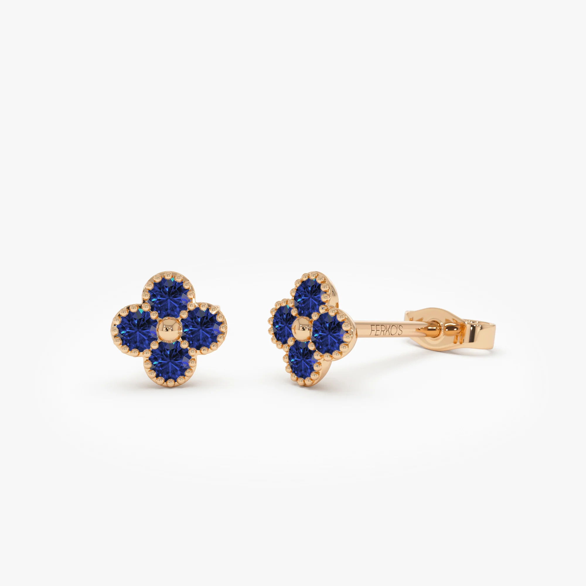 14k Sapphire Clover Beaded Studs - Image 4