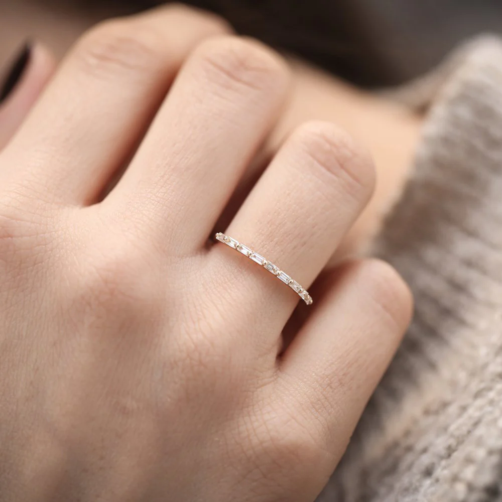 14K Shared Prong Half Eternity Baguette Diamond Ring - Image 3
