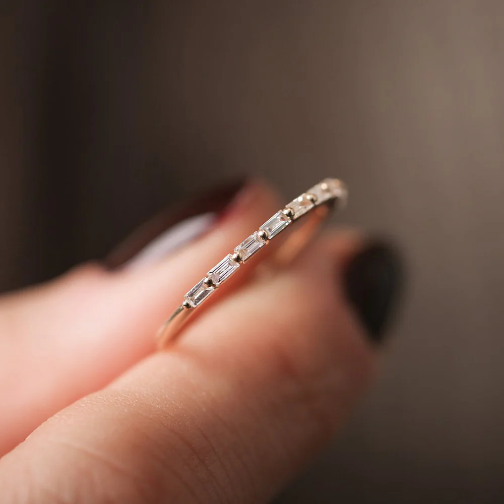 14K Shared Prong Half Eternity Baguette Diamond Ring - Image 4