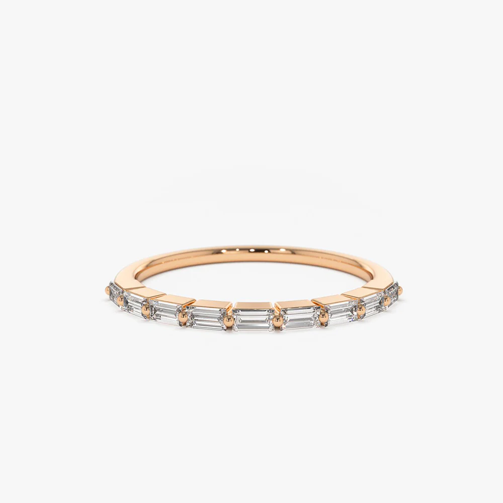 14K Shared Prong Half Eternity Baguette Diamond Ring - Image 5