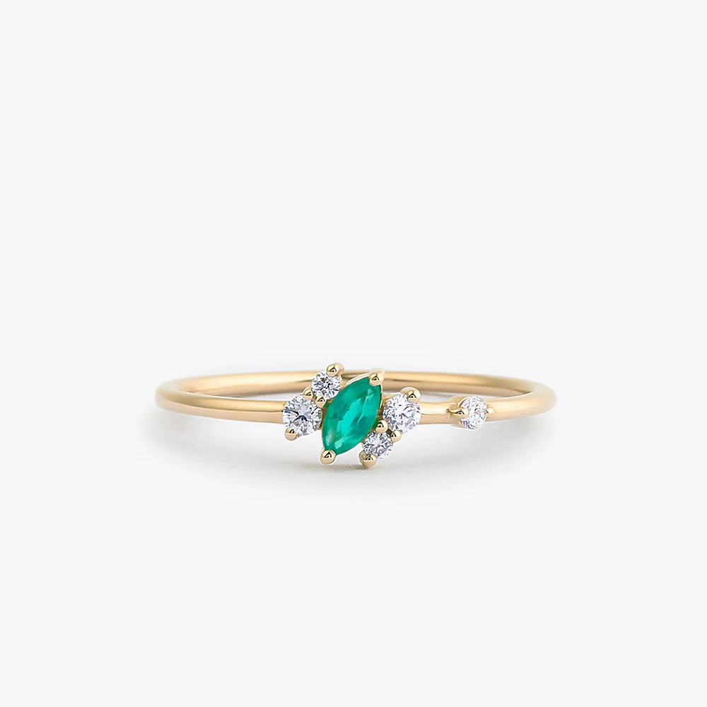 14k Slanted Marquise Emerald and Diamond Ring - Image 4