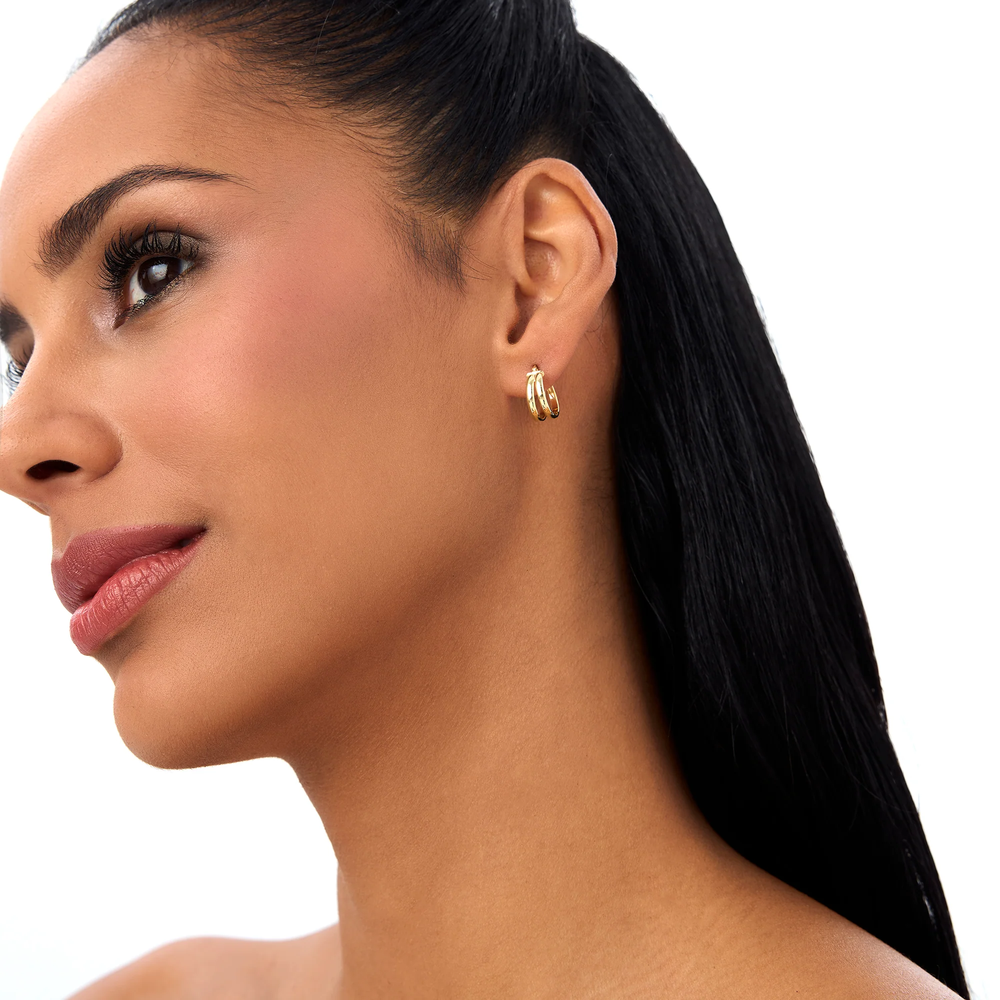 14k Small Two Row Hoop Earrings - Image 4