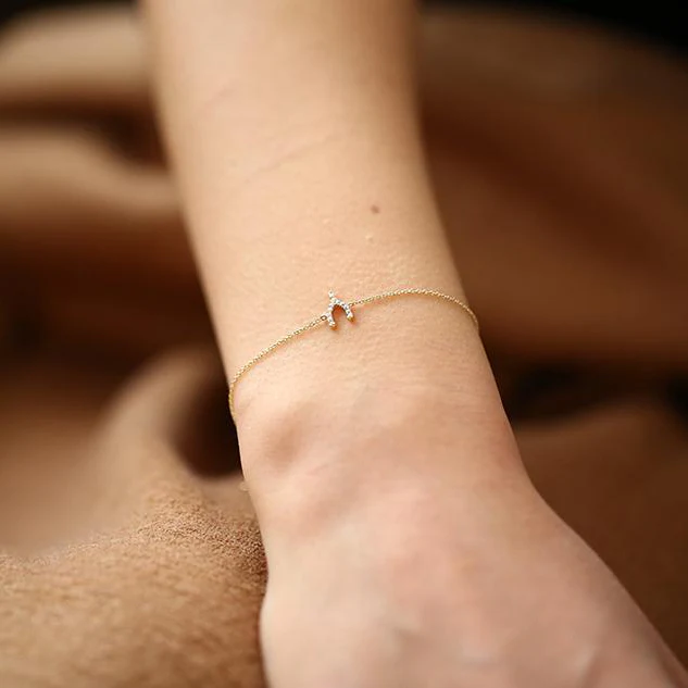 14K Diamond Wishbone Charm Bracelet - Image 2