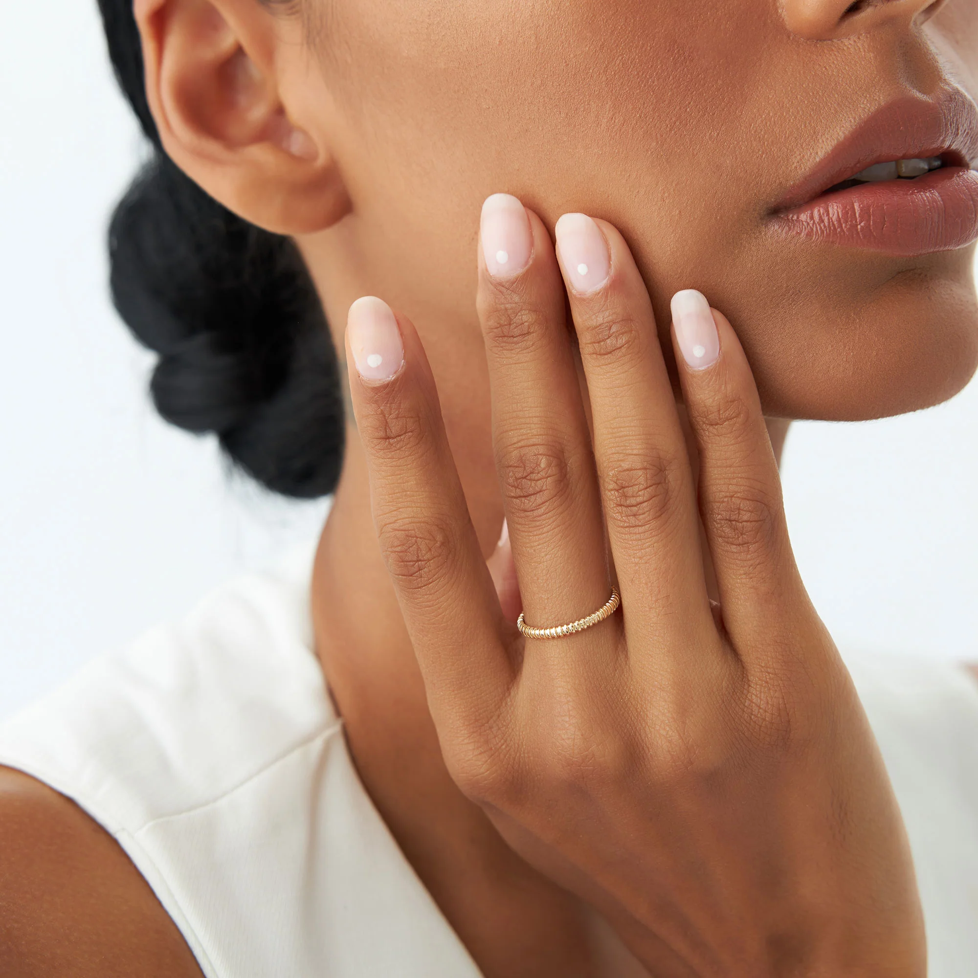 14K Stackable Ribbed Wedding Band - Image 5