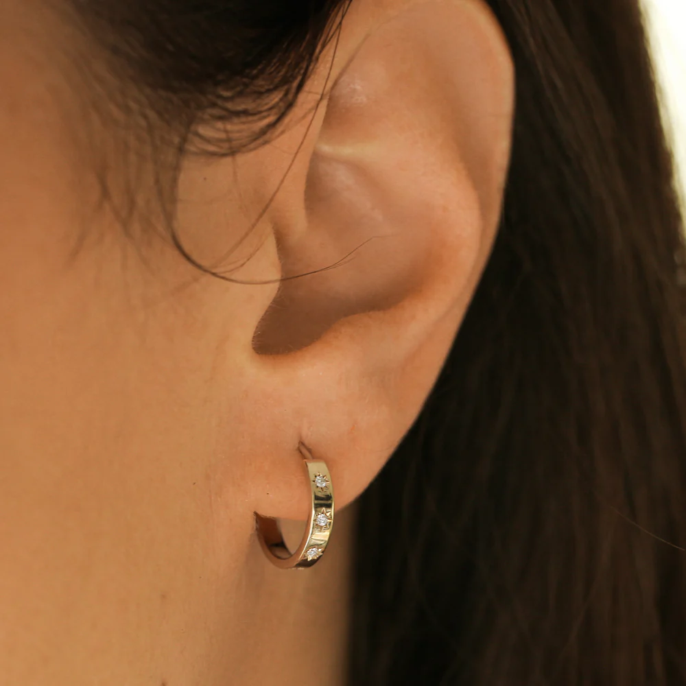 14k Starsetting Minimal Diamond Hoops - Image 4