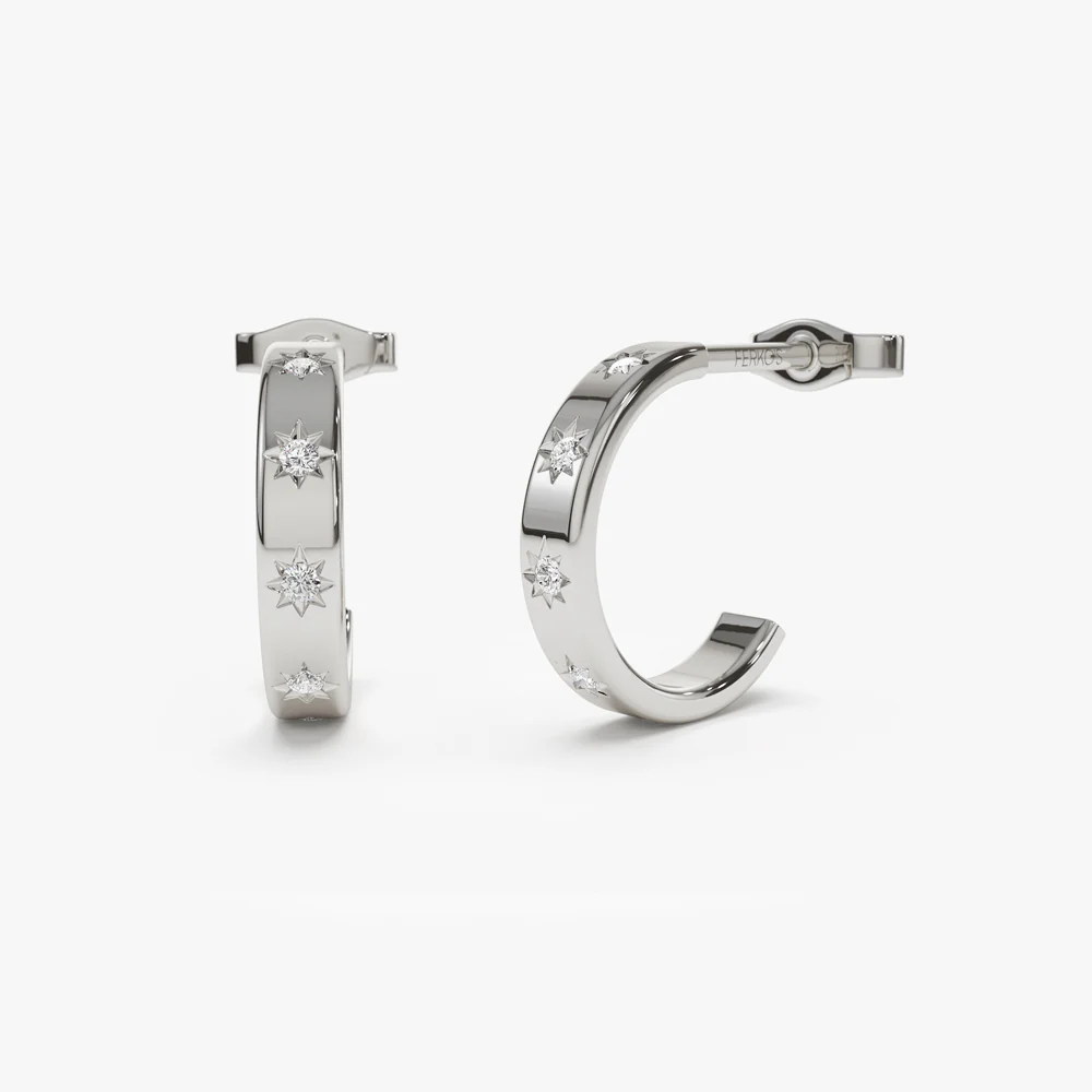 14k Starsetting Minimal Diamond Hoops - Image 7
