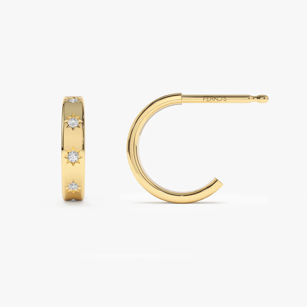 14k Starsetting Minimal Diamond Hoops - Image 8