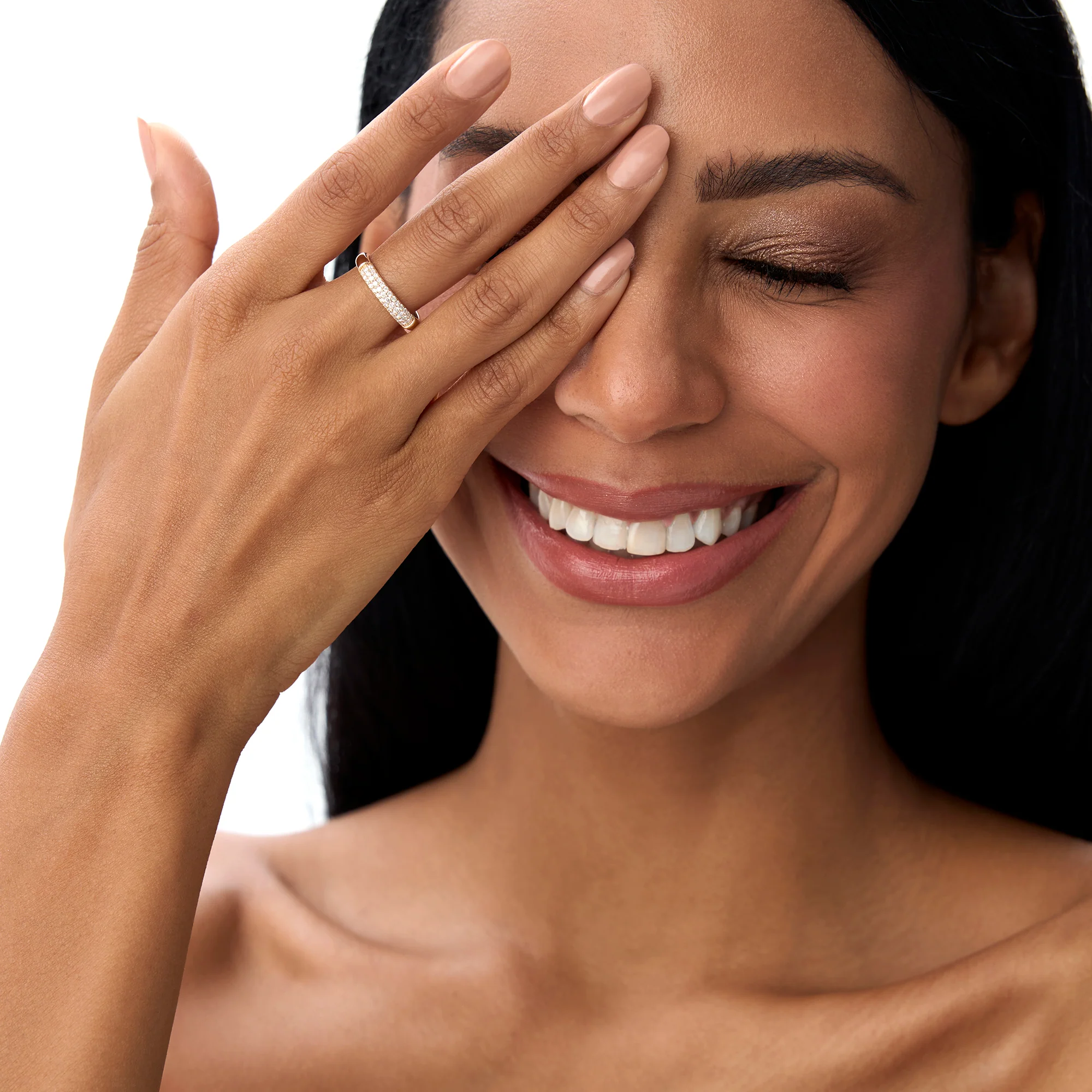 14K Three Row Diamond Pave Band - Image 3