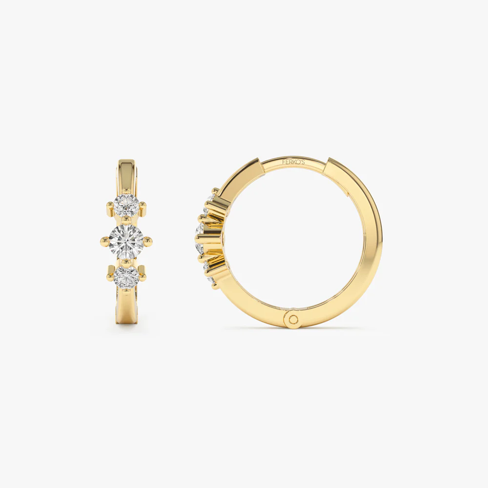 14k Three Stone Mini Diamond Huggies - Image 8