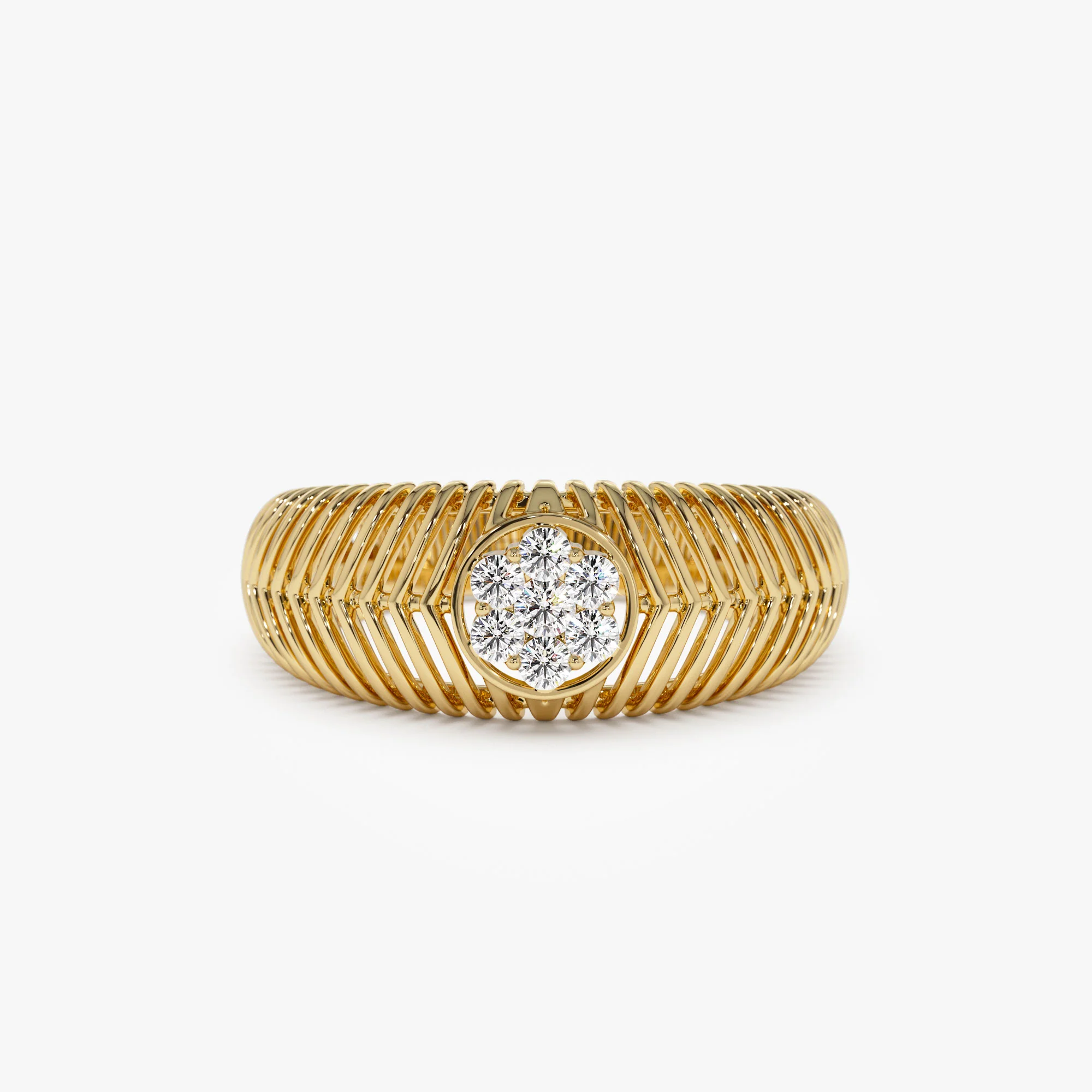 14k Unique Ribbed Illusion Setting Diamond Ring
