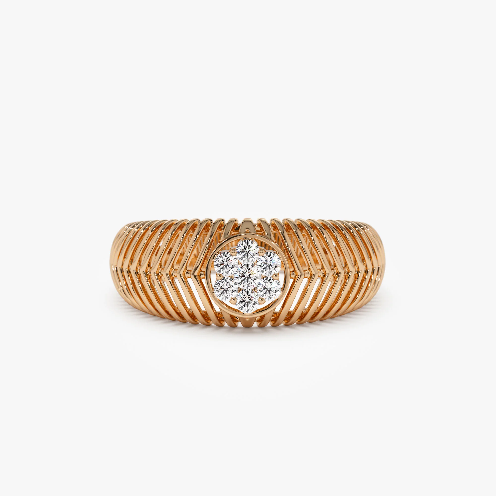 14k Unique Ribbed Illusion Setting Diamond Ring - Image 5