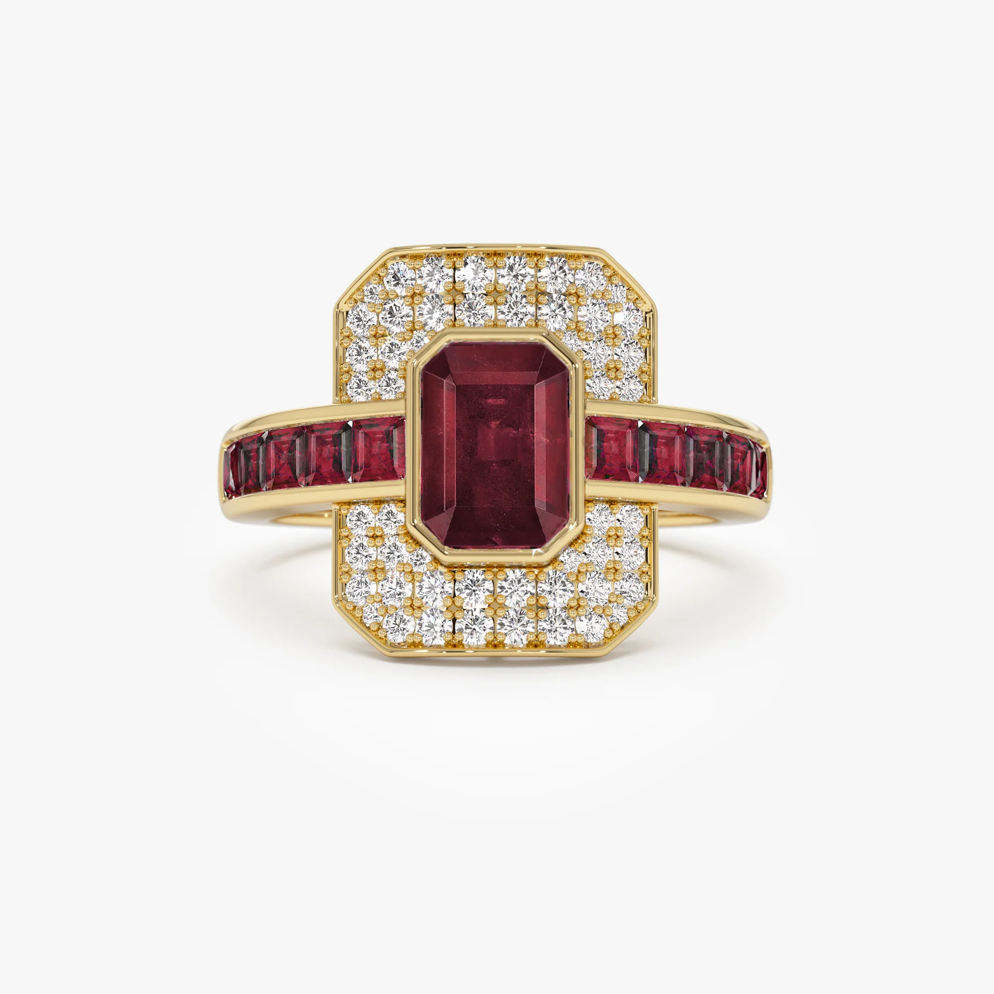 14k Unique Ruby and Diamond Art Deco Ring