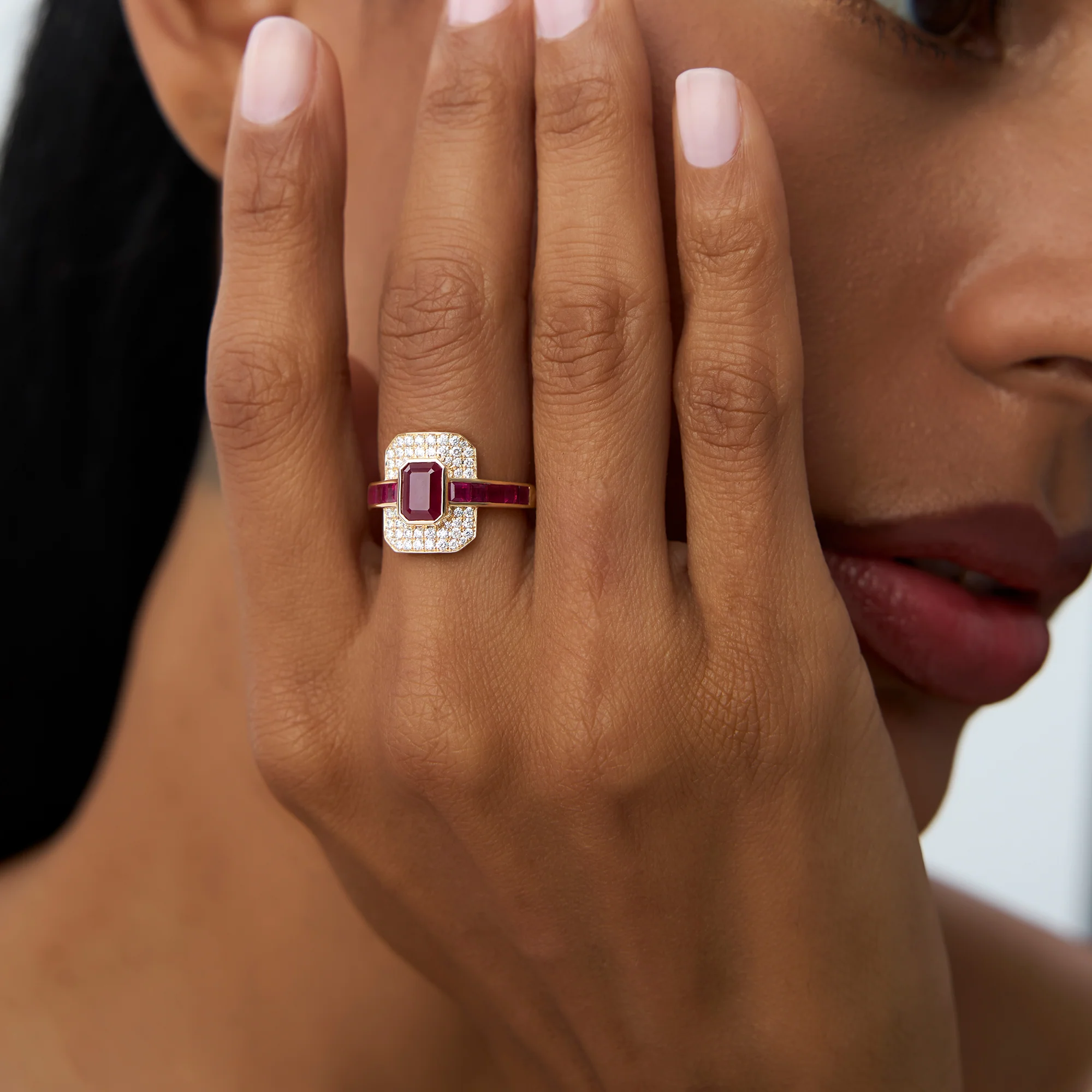 14k Unique Ruby and Diamond Art Deco Ring - Image 3