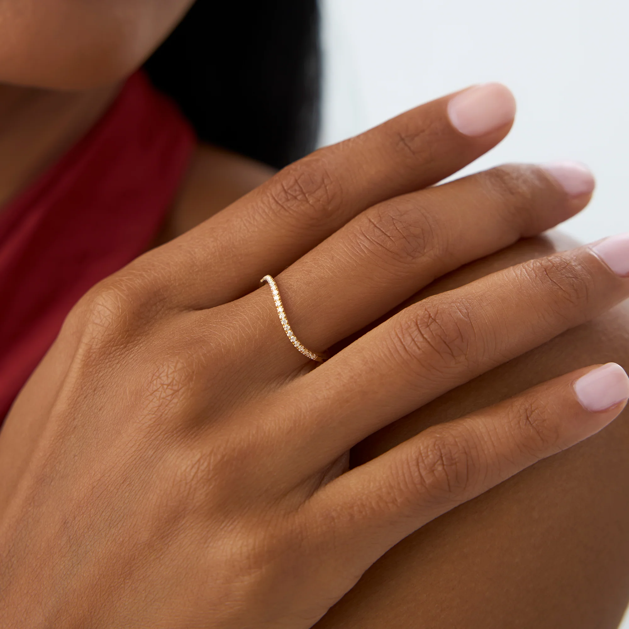14k Waive Design Micro Pave Diamond Ring - Image 3