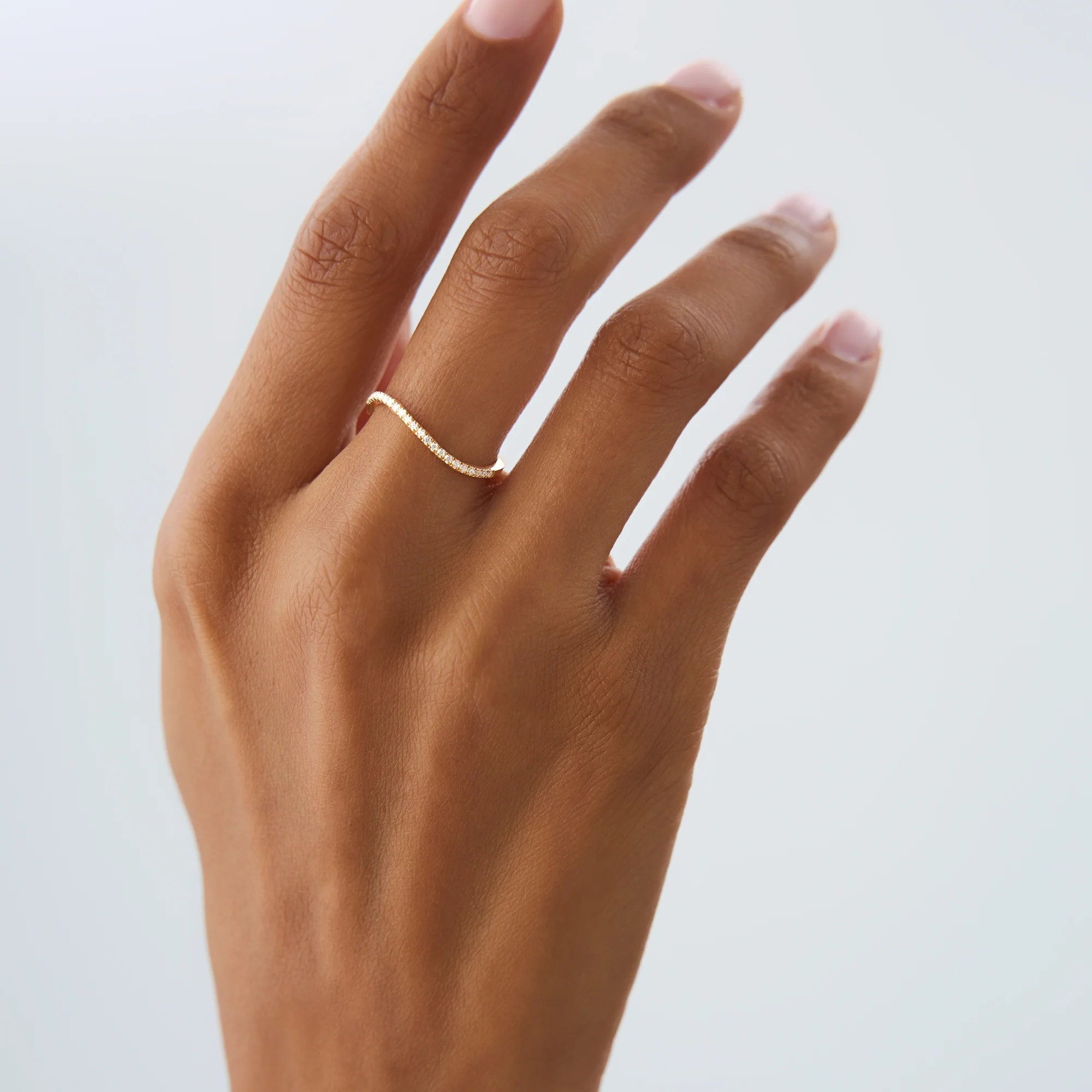 14k Waive Design Micro Pave Diamond Ring - Image 4