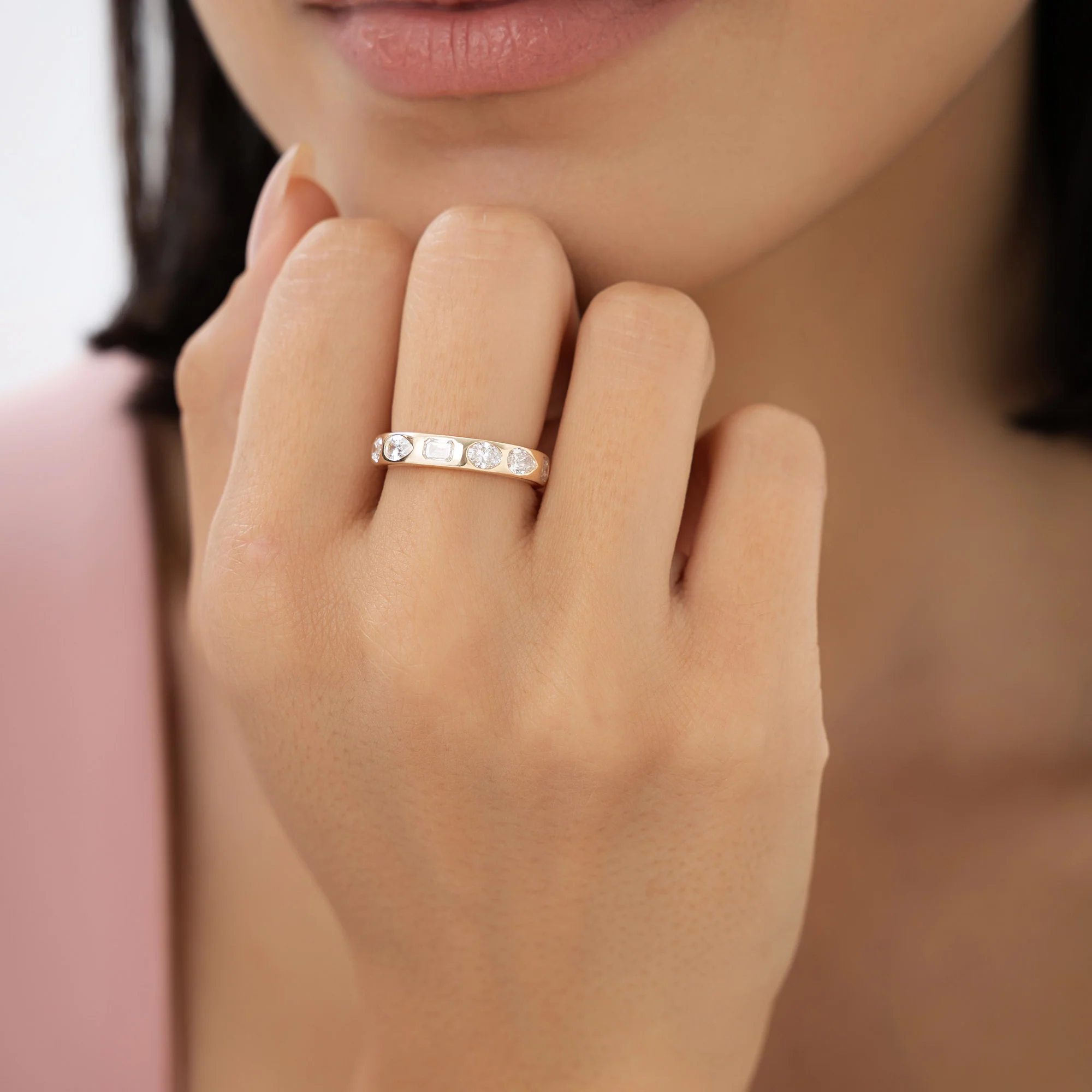 2.35 ctw 14k Mixed Shape Flush Setting Lab Grown Diamond Anniversary Ring - Clara - Image 4