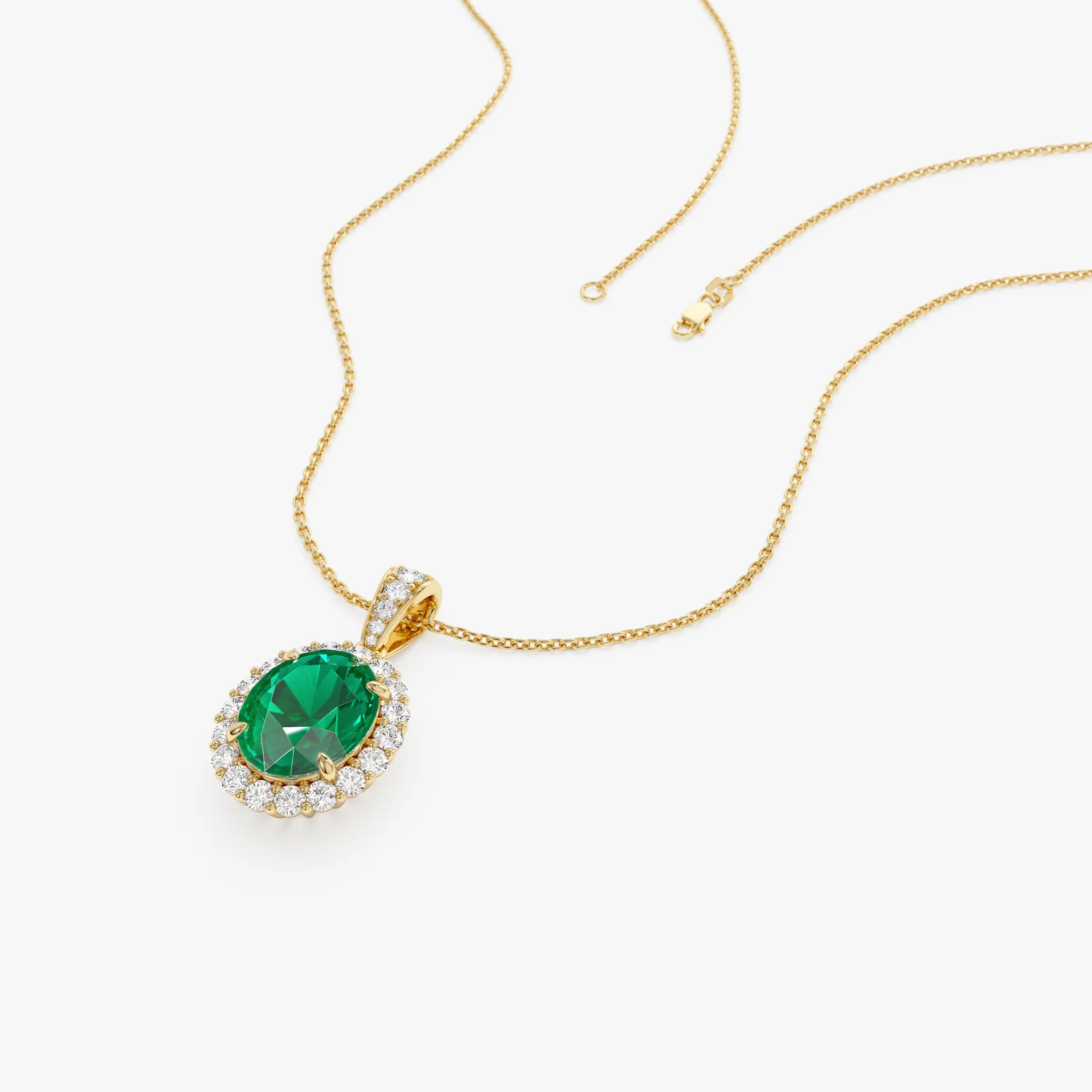 3.60 Ctw 14k Lab Grown Colombian Emerald and Diamond Halo Pendant Necklace - Aura - Image 8