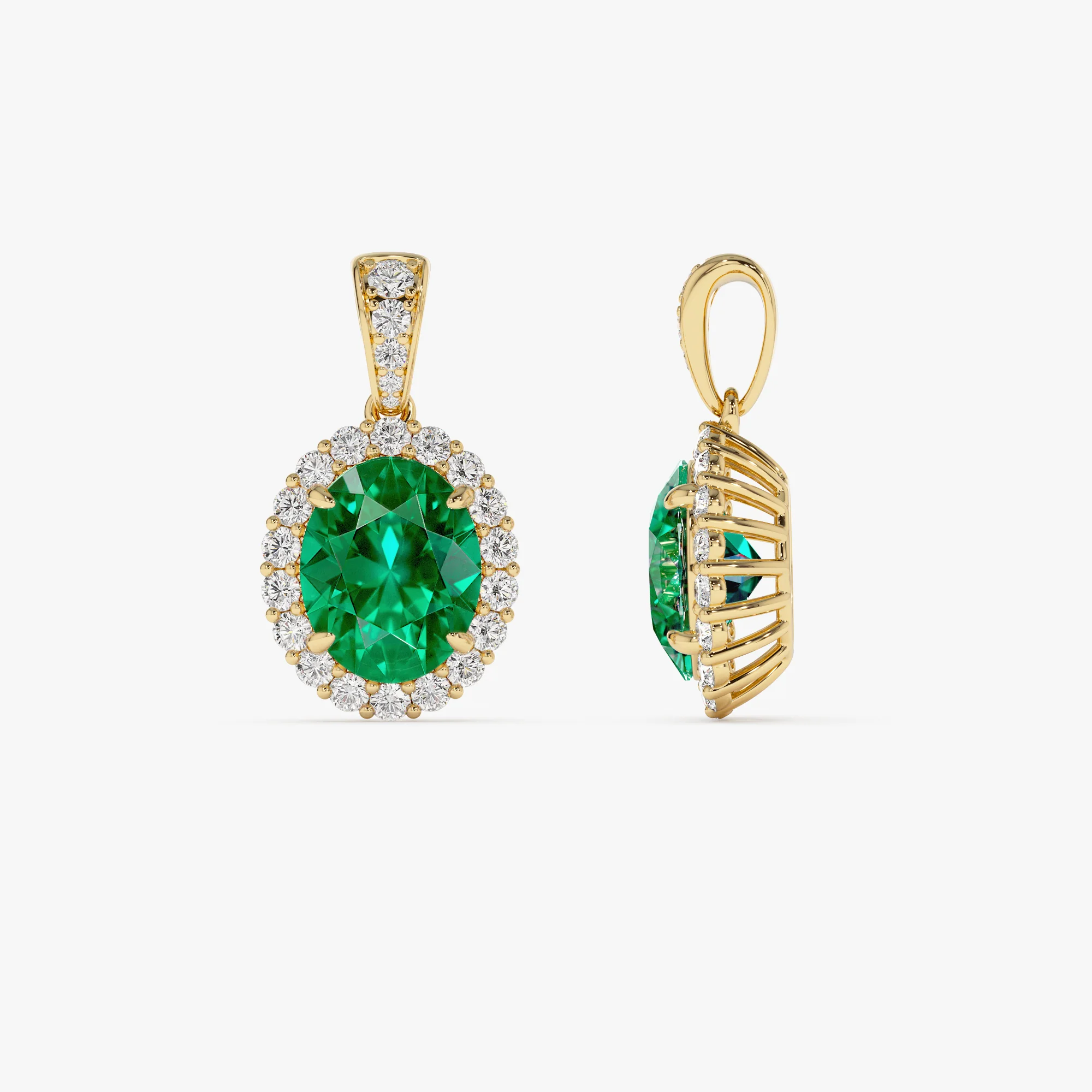 3.60 Ctw 14k Lab Grown Colombian Emerald and Diamond Halo Pendant Necklace - Aura - Image 9