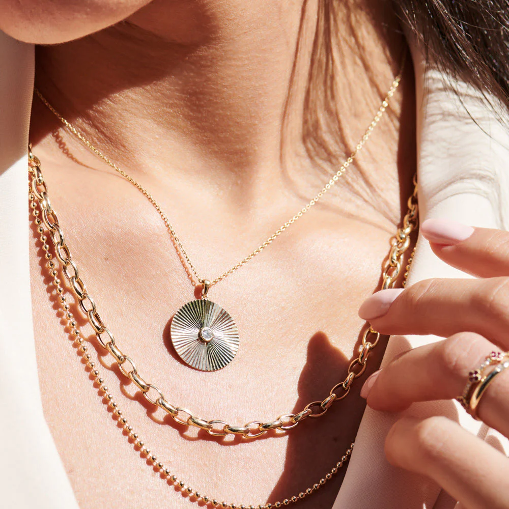 Large Diamond Disc Ray Necklace in 14K - Image 3