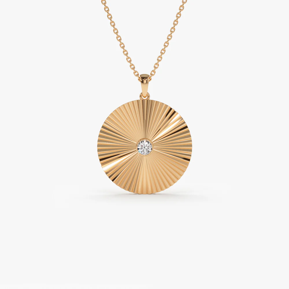 Large Diamond Disc Ray Necklace in 14K - Image 5
