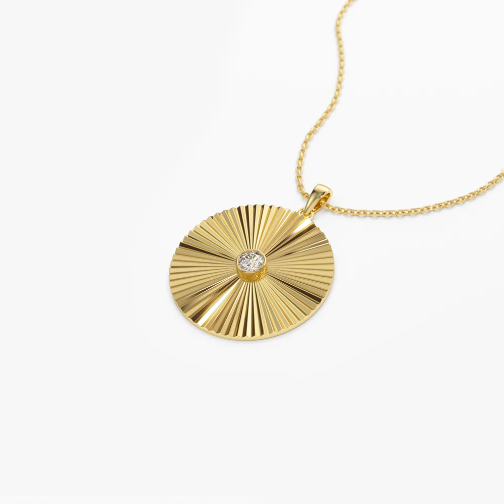 Large Diamond Disc Ray Necklace in 14K - Image 7