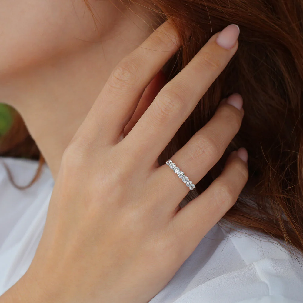 Platinum 7 Stone Basket Setting Diamond Wedding Ring 0.70ctw - Image 3