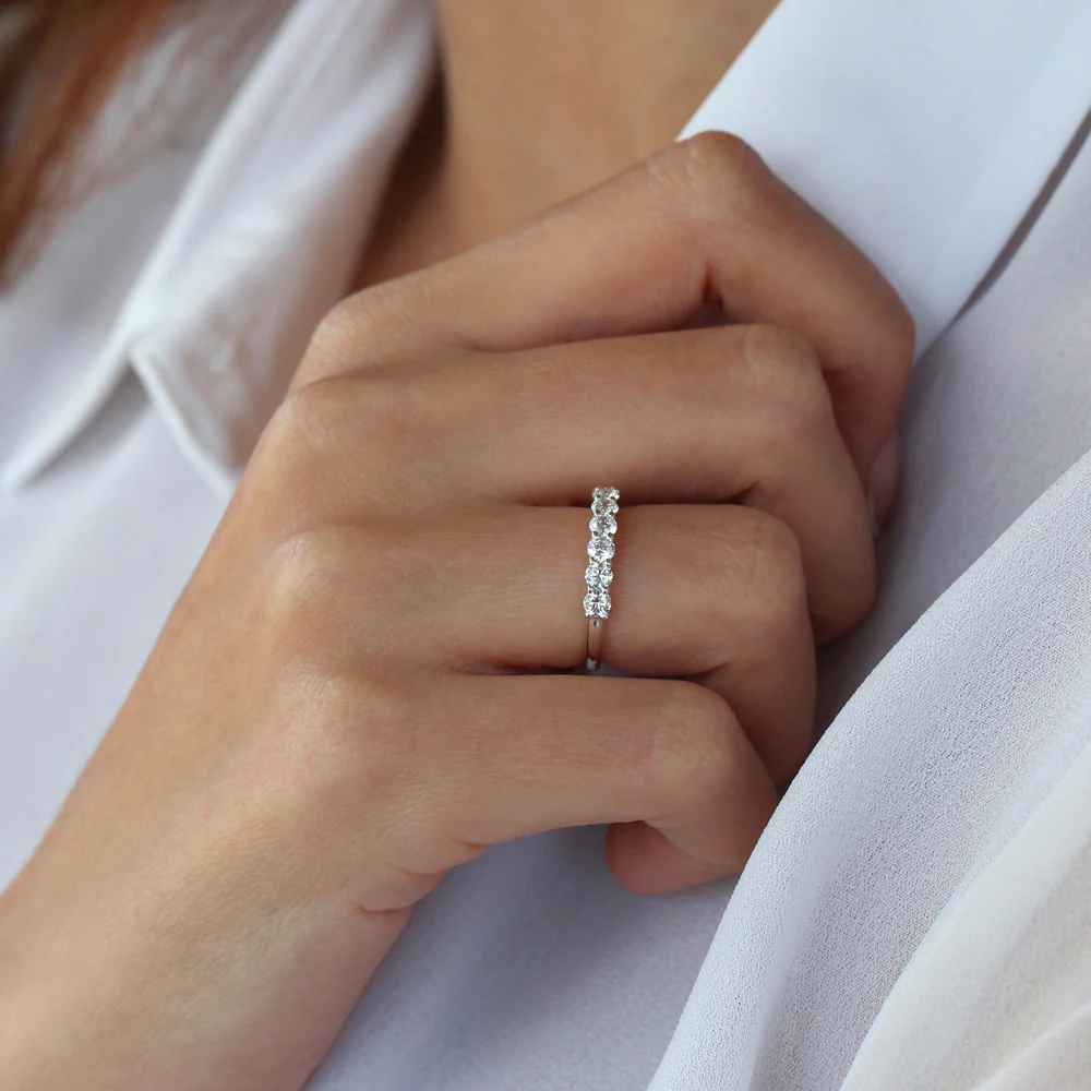Platinum 7 Stone Basket Setting Diamond Wedding Ring 0.70ctw - Image 4